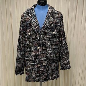 Elegant Tweed Blazer with Pearl Accents